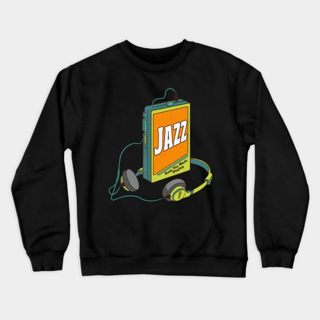 Jazz / Retro Walkman Design / Retro Music Art Crewneck Sweatshirt by EliseOB